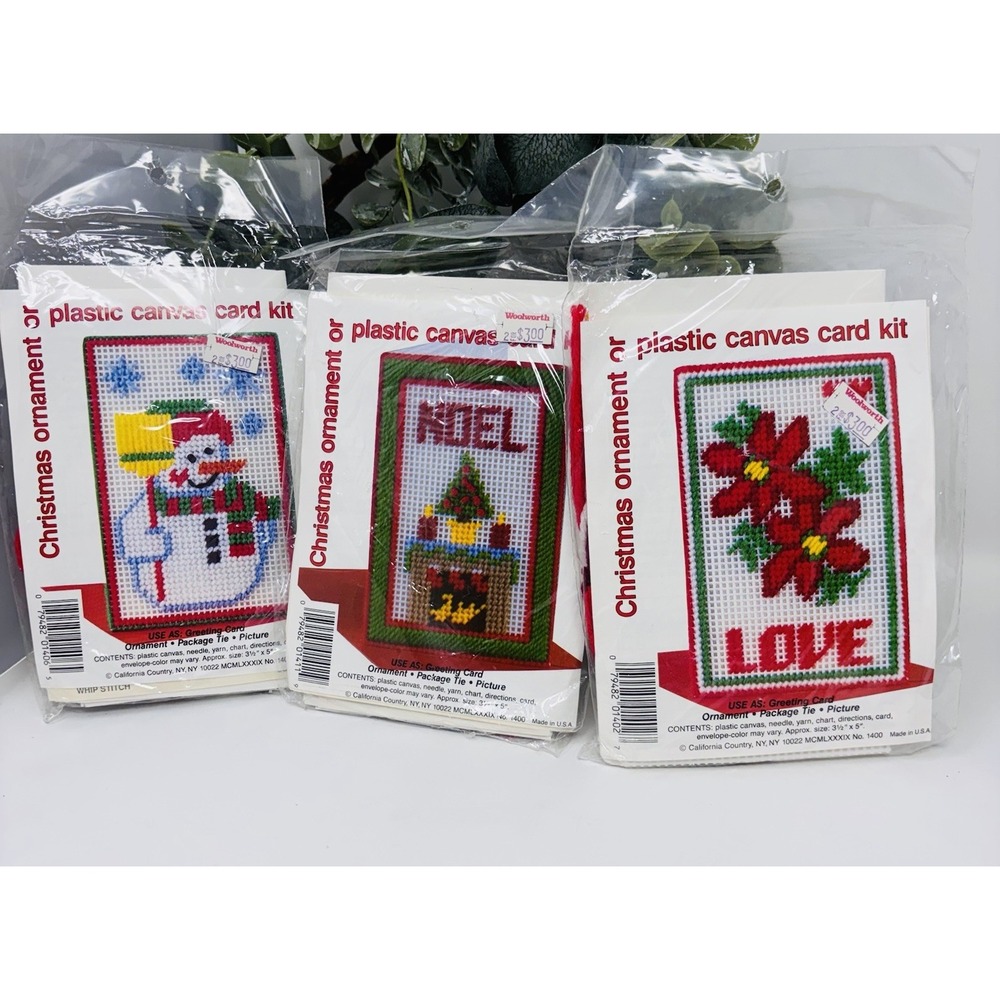 Vintage 1989 California Country Plastic Canvas Christmas Card Kits Lot of 3